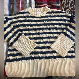 Madewell Navy and Cream Textured Sweater
